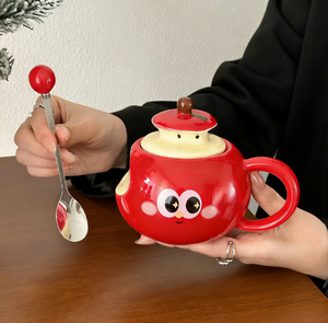 Mug en céramique créatif et mignon avec couvercle et cuillère, design Apple Ins Wind, pour la maison, le bureau, cadeau de Noël, provenance de Chine continentale - Product Image 2