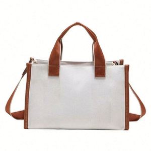 Bolso tote de lona blanca resistente para mujer, con inserto tejido, impermeable, reutilizable, con asa de cinta, ideal para compras diarias en verano. - Product Image 2