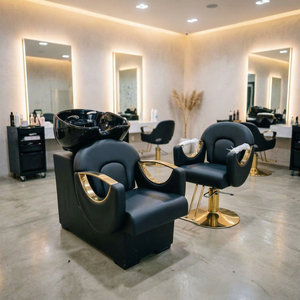 Fauteuil de lavage noir et or pour salon de coiffure, mobilier professionnel pour studio de beauté - Product Image 1