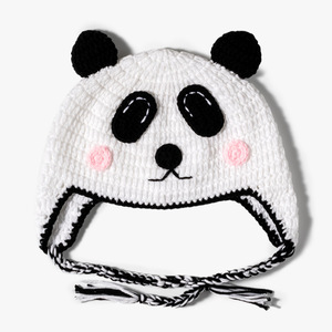 漫画動物かぎ針パンダニット手作りビーニーハットユニセックス冬暖かいイヤーフラップキャップ - Product Image 1