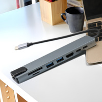 Hub Tipe-C 8-in-1 dengan Port Ethernet dan USB-A, Dock USB-C Multi-Fungsi dengan Logo Terukir Laser