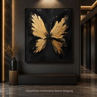 Decoración para el Hogar, Lienzo Hecho a Mano, Alas de Ángel con Textura 3D, Pinturas Minimalistas Contemporáneas, Arte Mural de Mariposa Dorada y Negra