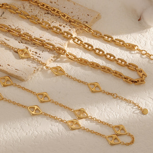 Stainless Steel Necklace And <b>Bracelet</b> <b>Set</b> Geometric Chain Jewelry Unisex Fashion Accessory - Product Image 1