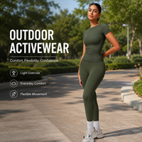 Ensemble de yoga 2 pièces pour femmes, haut court à manches longues sans couture, jupe taille haute, leggings, tenue de sport, vêtements de sport, tenue de gym