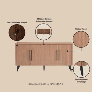 Buffet moderne à 4 portes en bois d'érable/<span class=keywords><strong>gris</strong></span> anthracite/chêne blanchi - Meuble de salle à manger et de salon en bois d'ingénierie écologique - Product Image 4
