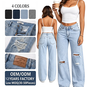 En gros Nouveaux Jeans en denim <span class=keywords><strong>bleu</strong></span> clair déchirés pour <span class=keywords><strong>femme</strong></span>, vintage, taille haute, coupe <span class=keywords><strong>large</strong></span>, amples, tissés, décontractés, d'été - Product Image 1