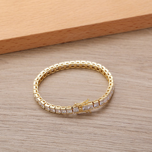 Pulsera de tenis de circonio cuadrado de una sola fila estilo hip-hop, Cadena de tenis de cobre con circonio estilo hip-hop, Collar de moda Tanjing Lijing - Product Image 2