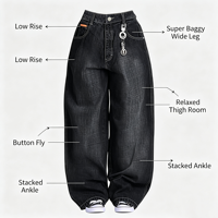 Jean large noir taille basse pour femme grande taille, non extensible, poids moyen, coupe droite, en denim long