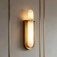 Applique murale LED linéaire en forme de U en acier inoxydable moderne et albâtre naturel, blanc chaud, pour hall d'hôtel, villa de luxe, décoration