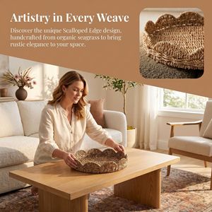 Round Woven Storage <b>Basket</b> Seaweed Handmade Living Room Coffee <b>Table</b> Top Tray Sustainable Unfinished One Compartment - Product Image 4