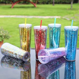 26oz Borderless Double Wall Clear Tumbler Transparent Straw Cup Blank Glitter DIY Craft Mug for Party Customization - Product Image 4