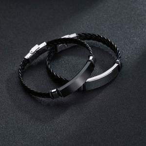 Wholesale Handmade Custom Twisted Braided Leather Bracelet Punk Style Stainless Steel Engraved LOGO <b>Bangles</b> for <b>Men</b> Women Gift - Product Image 5