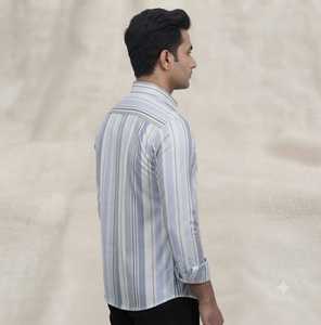Chemises LAFAR pour hommes avec de grands motifs à rayures verticales en bleu gris et mauve, manches longues, boutonnées, vêtements décontractés à la mode - Product Image 2