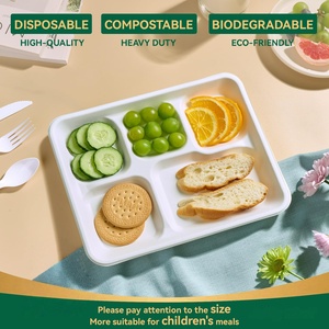Compostable Disposable 2-Compartment <b>Trays</b> Sugarcane Bagasse Kraft Paper for Sushi Baby Food Potato Chips Free - Product Image 3