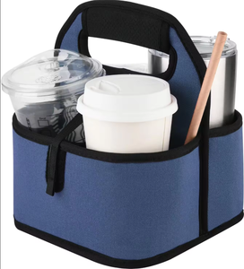 Porte-gobelets isotherme en tissu polyester pour 4 tasses, support à boissons personnalisé avec poignée, sac de transport organisateur - Product Image 1
