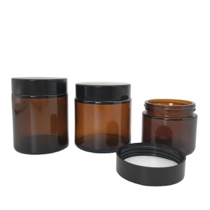 Wholesale Custom Logo Amber <b>Glass</b> Jars, UV Protection Empty Cosmetic Cream <b>Glass</b> <b>Containers</b> with Black Lids - Product Image 2