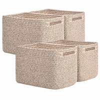 Lot de 4 paniers de rangement rectangulaires en corde de coton tressée avec poignées, 33 cm (L) x 22,1 cm (L) x 20 cm (H), organisateur domestique