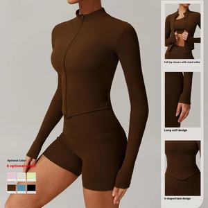 Veste de fitness à manches longues pour femmes avec fermeture éclair à séchage rapide <span class=keywords><strong>haut</strong></span> de yoga extensible 8503 pour adultes en cours d'exécution vêtements d'extérieur - Product Image 2