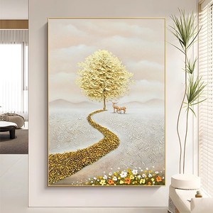 Pintura al óleo pintada a mano, arte abstracto vertical, marco dorado, arte texturizado para pared, decoración para sala de estar, recibidor. - Product Image 1