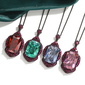 Polished Eco-friendly <b>Copper</b> Black Rhodium Plated Jewelry Colorful Cubic Zirconia Pendant Necklaces for Women Banquet & Gift - Product Image 1