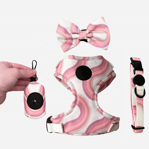 No Pull pink Line Plaid <strong>French</strong> All Size <strong>Bulldog</strong> Teddy Dog <strong>Harness</strong> Neoprene Custom Cute Print Dog <strong>Harness</strong> and Lead Set for Puppy - Product Image 1