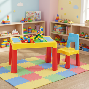 Ensemble table et chaises multifonctionnel en plastique pour enfants, compatible avec les blocs de construction de taille standard – Design moderne pour la maison - Product Image 3