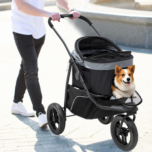 Cochecito para mascotas 3 en 1, sin cremallera, para perros y gatos, cochecito para correr, 3 ruedas con carro para perros desmontable para mascotas, color negro - Product Image 2