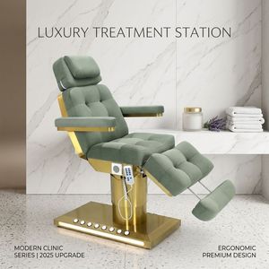Luxury 4 Motor <b>Electric</b> Facial Bed Sage Green Professional Beauty Bed Silent Height Adjustable Treatment <b>Table</b> Spa Chair - Product Image 1