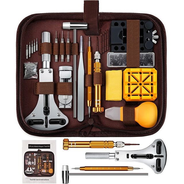 Stainless Steel Watch Repair Tool Kit 149-Piece Set with Watch Case Opener Disassembly Hinge Removal Tools for Opening the Lid