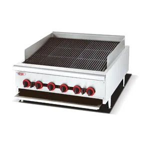 Kompor Gas Pemanggang Batu Lava, 6 Tungku Gas BBQ, Meja Panggang Stainless Steel, Kompor Batu Lava untuk Peralatan Dapur