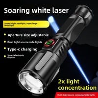 Nouvelle Lampe Torche LED Laser Blanche Transfrontalière 21700 Rechargeable USB Type-C pour Camping, Zoom Télescopique, Haute Luminosité, Portée 500m+, en Aluminium