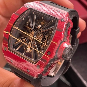 Luxury 12-01 Carbon Fiber <b>Skeleton</b> <b>Automatic</b> <b>Watch</b> Men RM Style Tonneau Sapphire Crystal Sport Wristwatch - Product Image 3
