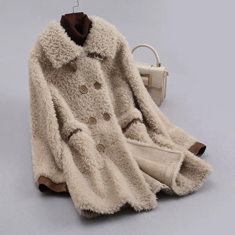 Pele de grão cashmere ovelhas shearling casaco de pele das mulheres 2024 novo cordeiro casaco das mulheres inverno longo casaco