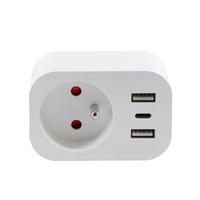 Prise intelligente française avec surveillance de la consommation d'énergie, 1 prise, 2 ports USB-A, 1 port Type-C, contrôle à distance par application, minuterie, prise WiFi avec mesure