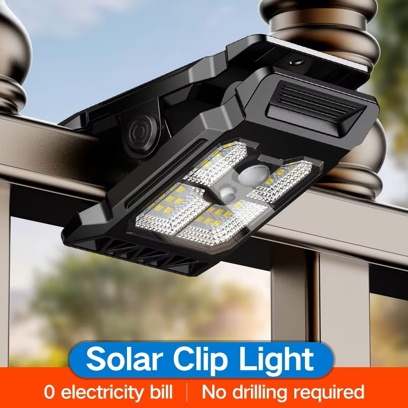Solar Powered LED Clip Light Human Motion Sensor Auto on Off Waterproof Outdoor Security Lamp for Garden Fence Camping Patio