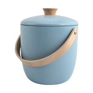 Seau à glace en acier inoxydable bleu avec couvercle et poignée en bois, refroidisseur à champagne pour cuisine et fêtes - Product Image 3