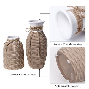 EAGLEGIFTS 사용자 정의 유럽 그리스 데코 독특한 피리 꽃병 수제 스칸디나비아 짠 등나무 세라믹 꽃병 꽃병 세트 - Product Image 4