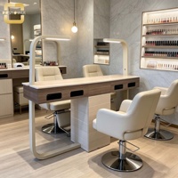 Table à ongles de luxe avec plateau en marbre, ventilateur intégré et lampe LED - Bureau à ongles professionnel double pour salon