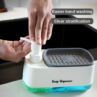 Dispenser Sabun Plastik 2-in-1 Penggunaan Ganda untuk Sabun Cuci Tangan dan Deterjen dengan Tempat Spons Cocok untuk Rumah dan Dapur