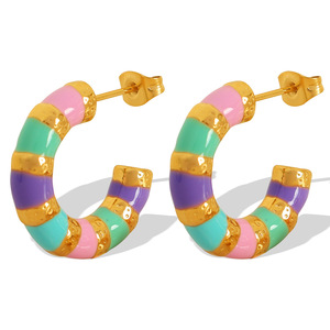 ต่างหูห่วงอีพ็อกซี่สีสันสดใสโลหะผสมสังกะสีรูปตัว U การออกแบบทางเรขาคณิตสำหรับงานปาร์ตี้เครื่องประดับแฟชั่นสตรี EH333 - Product Image 5