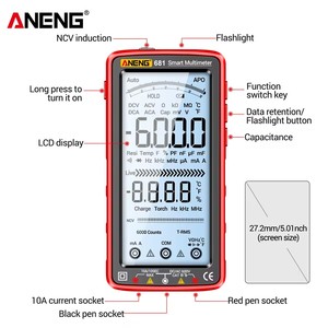 Testeur de tension True RMS ANENG 681, multimètre intelligent anti-brûlure avec écran LCD et fonction de charge, mesure HZ-Ohm et diodes - Product Image 2