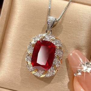 Elegance Eco-friendly Brass Oval Cut 12*16MM Red Zircon Pendant Earrings Ring Set Classic Timeless Jewelry Set <b>for</b> Women - Product Image 3