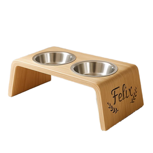 Mangeoire double personnalisée <span class=keywords><strong>pour</strong></span> animaux de compagnie support en bois gravé nom station <span class=keywords><strong>d</strong></span>'alimentation surélevée <span class=keywords><strong>pour</strong></span> chats chiens deux bols en acier inoxydable - Product Image 1