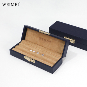 WEIMEI Luxury Navy Blue Leather Gold Clasp Velvet Lining 3-Row Ring <b>Earring</b> Stud Organizer Portable Travel Jewelry <b>Box</b> - Product Image 4