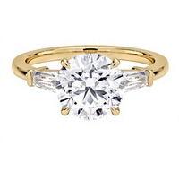 Bague de fiançailles classique pour femme en or plaqué 18K 14K avec diamant de laboratoire taille brillant rond et bande latérale à baguettes effilées