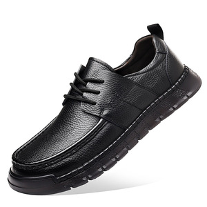Genuine Leather Men's Casual <b>Shoes</b> Round Toe Lace-up Soft Sole Retro Walking <b>Style</b> <b>Shoes</b> - Product Image 5