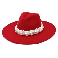 Vente en gros Perles Décoration Plat Large Bord Fedora Chapeau Femmes Mode Dames Fedora Chapeaux pour Femmes