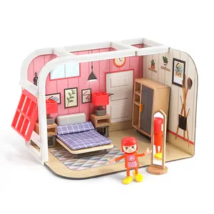 Rumah Boneka Butik Populer Mainan Keluarga Mini Mainan Miniatur DIY Furnitur Pengepakan Gaya Kayu Toysuit Warna-warni untuk Anak-anak