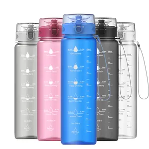 Gym and Outdoor Tritan Bpa Free Time Marker Frosted Plastic Motivational Water Bottle Fitness