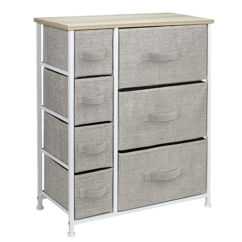 2021 New Trend 7 Drawers Dresser Organizer Capacity Wood Top Easy Pull Handle Textured Print Storage Drawers